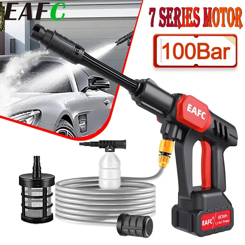 EAFC100Bar Portable High Pressure Washer Car Water Gun Lithium Battery Charging Cleaner for Garden Irrigation Spray Gun Home Gar Torange