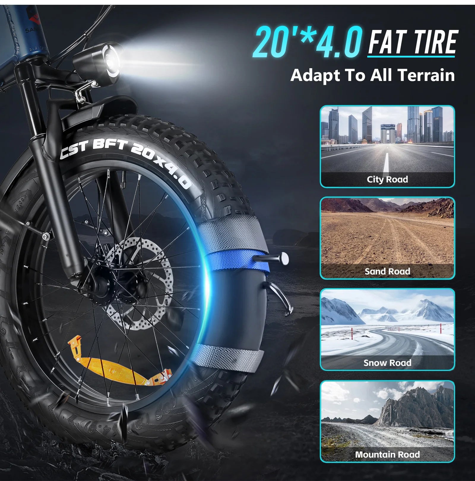 SAMEBIKE Electric Bike 1000W Powerful Motor 48V15AH Battery Adult Travel Electric Bicycle 20*4 In Fat Tire City Commuting E-bike Torange