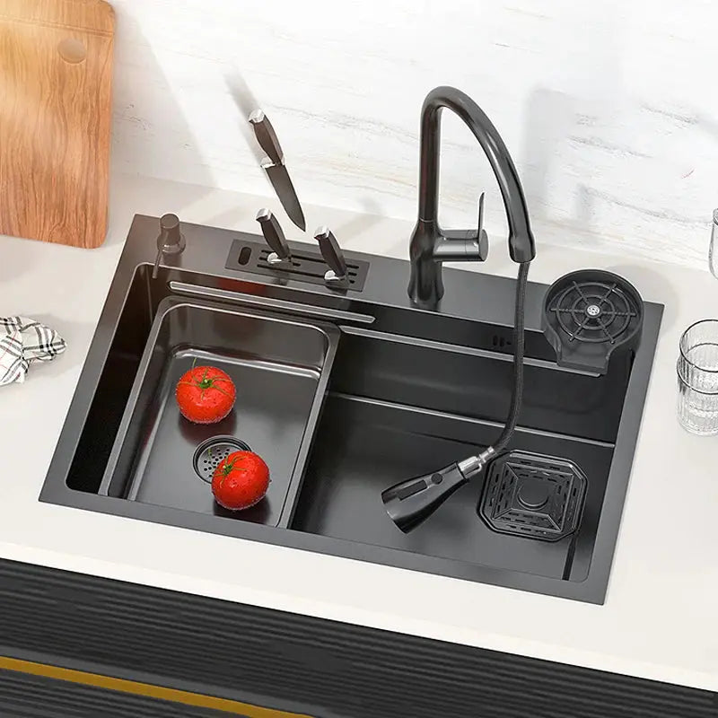 Kitchen Sink Nano 304 Stainless Steel Household Washbasin Sink Large Single Slot With Knife Holder Above Counter/Undermount Sink DS