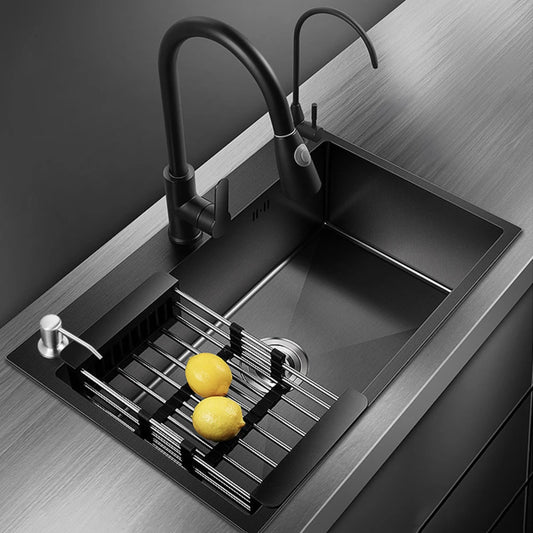 304 Stainless Steel Kitchen Sink Topmount Single Bowl Wash Basin For Home Fixture Drain Accessories Single Slot Kichen Sink