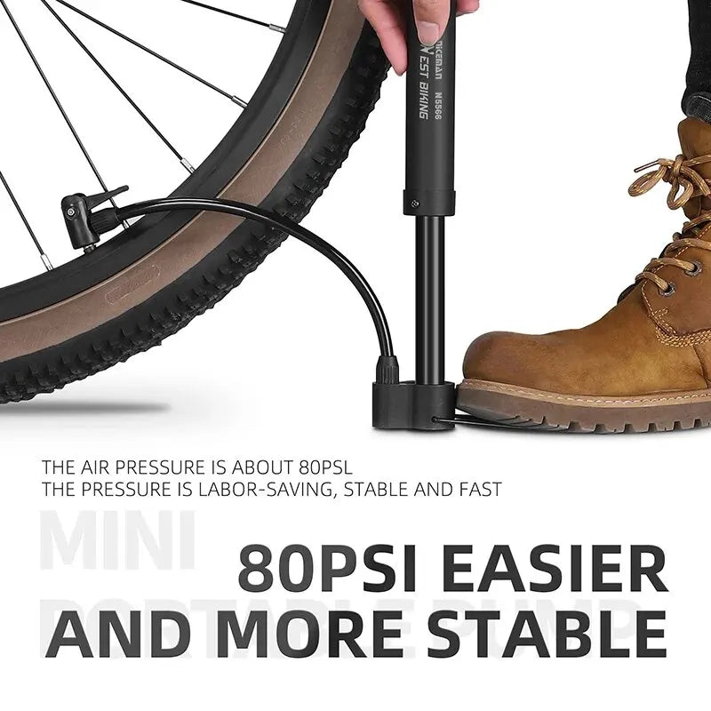 WEST BIKING MTB Bicycle Pump 80 PSI Bike Manual Air Pump Balloon Tire Inflator Schrader Valve Floor Pump Cycling Accesories Torange