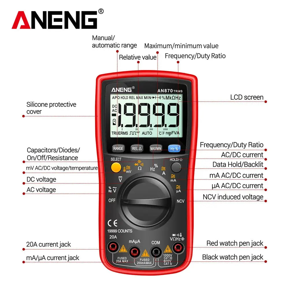 ANENG AN870 Digital Multimeter 19999 Counts True Rms Multimeters Transistor Tester Voltimetro Profesional Capacitance Meter Torange