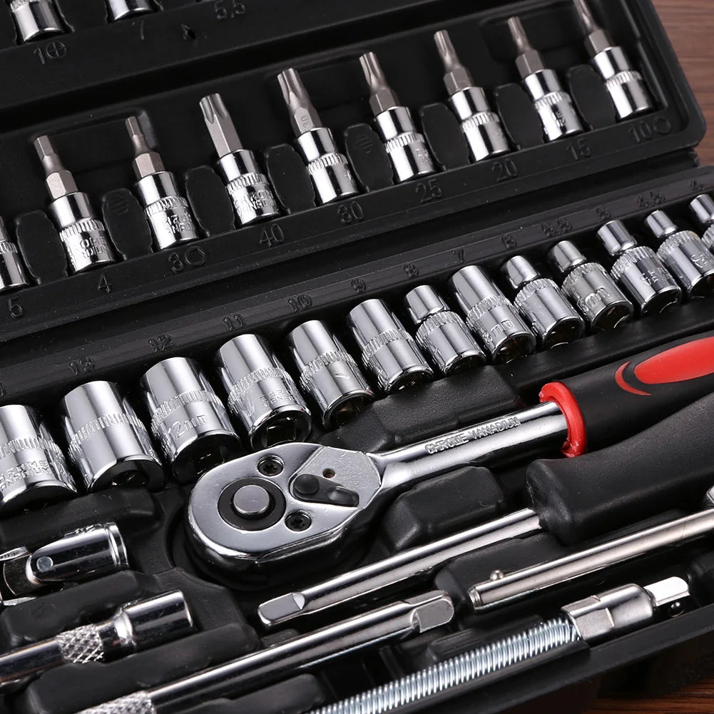 46pcs Car Repair Tool Kit 1/4-Inch Socket Set Car Repair Tool Ratchet Torque Wrench Combo Auto Repairing Set Mechanic Tool