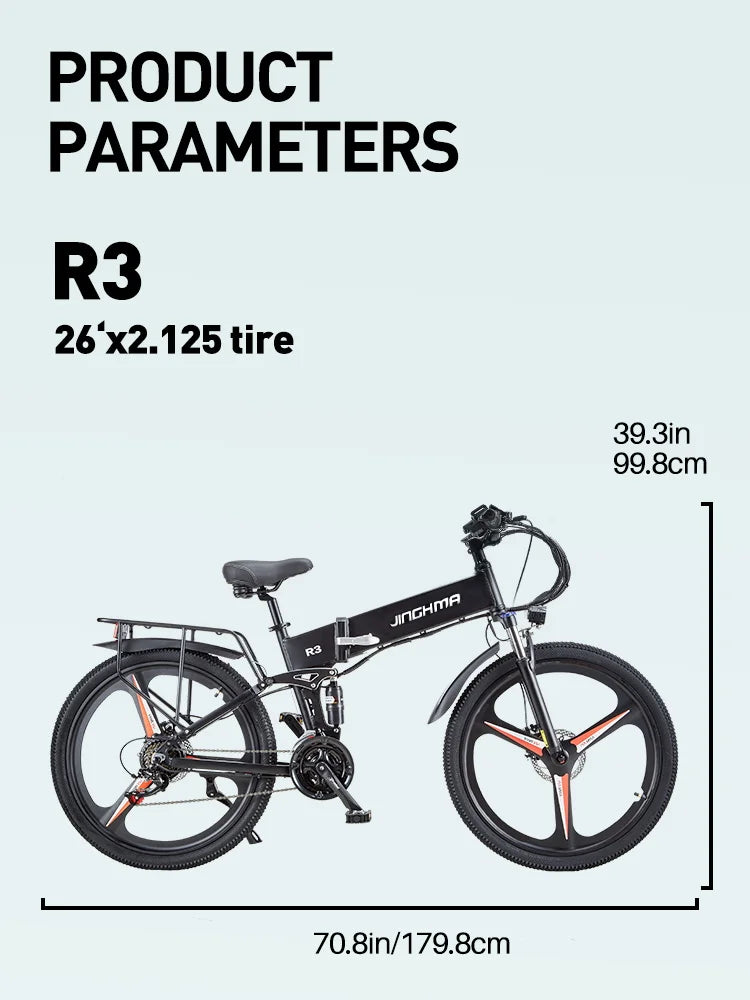 JINGHMA R3 Electric Bicycle 48V 800W e bike men's Mountain bike 26 inch Adult Electric bike Off-road Bike 48V12.8Ah City Ebike