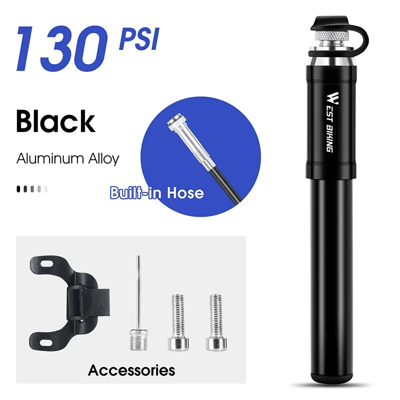 WEST BIKING 130PSI Mini Bike Pump Aluminum Alloy Portable Drop-proof Bike Ultraligh Hand Air Pump MTB Mountain Road Cycling Pump Torange