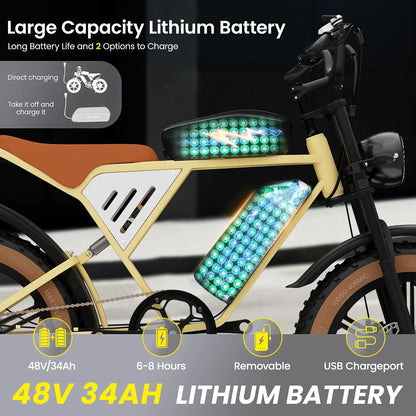 Electric Bike JANSNO X70 750W Brushless Motor 48V34AH Dual Battery Adult Electric Bicycle 20*4.0 Inch Fat Tire Mountain E-bike Torange