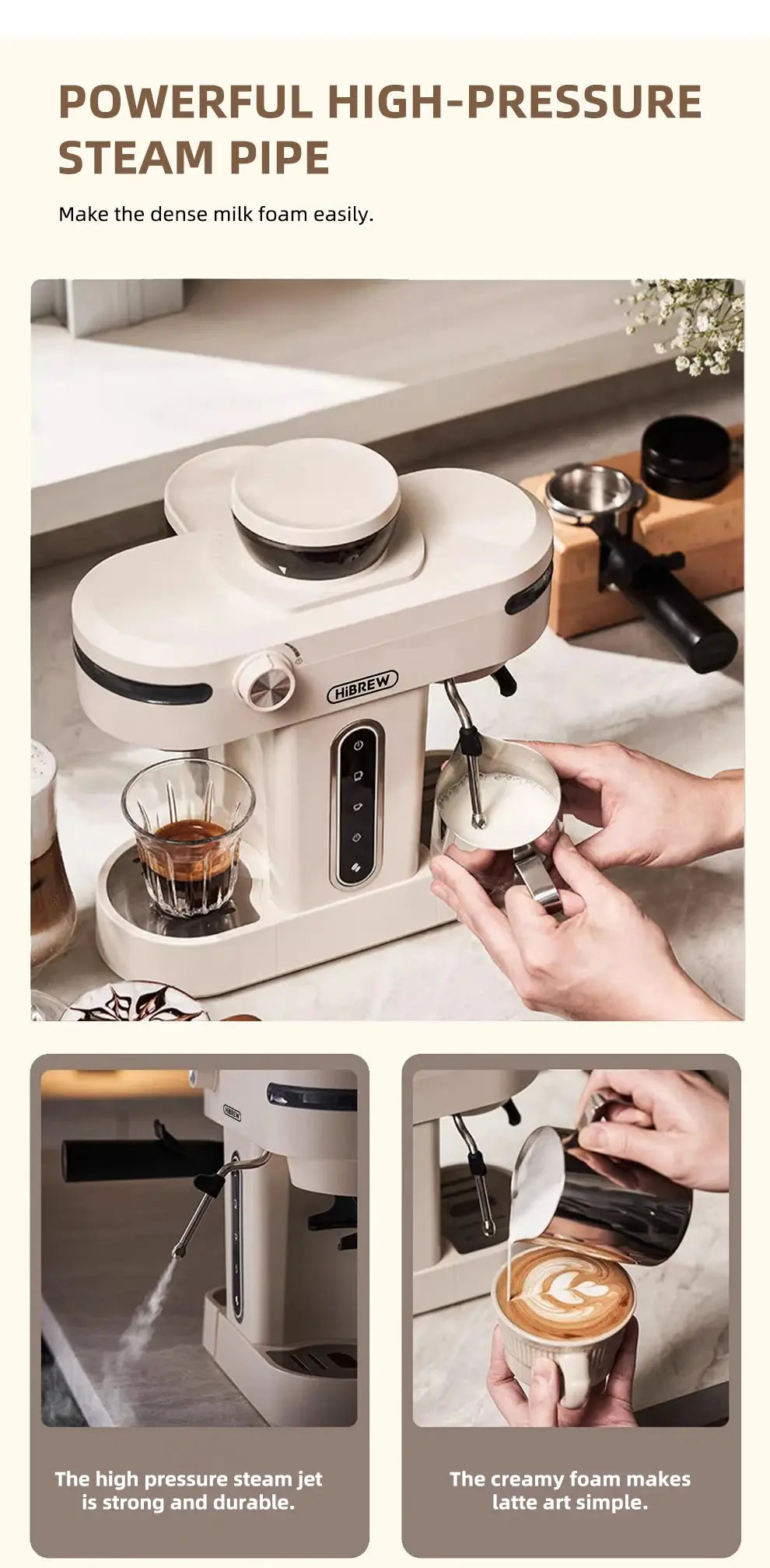 HiBREW 20 Bar Semi Automatic Espresso Coffee Maker With Grinder Bean For Cappuccino and Latte Milk Frothing System Machine H14 Torange