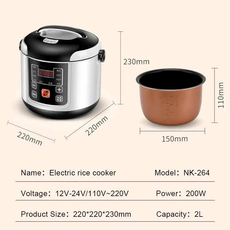 Portable Car Rice Cooker 2L Electric Truck Multi-Cooker Soup Porridge Cooking Food Steamer Electric Lunch Box 12V or 24V DS