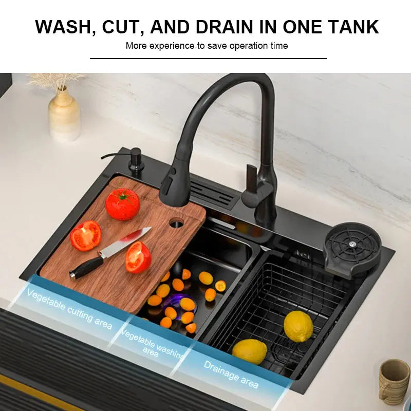 Kitchen Sink Nano 304 Stainless Steel Household Washbasin Sink Large Single Slot With Knife Holder Above Counter/Undermount Sink DS