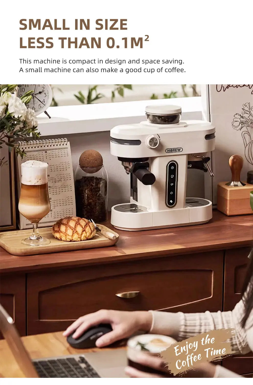 HiBREW 20 Bar Semi Automatic Espresso Coffee Maker With Grinder Bean For Cappuccino and Latte Milk Frothing System Machine H14 Torange
