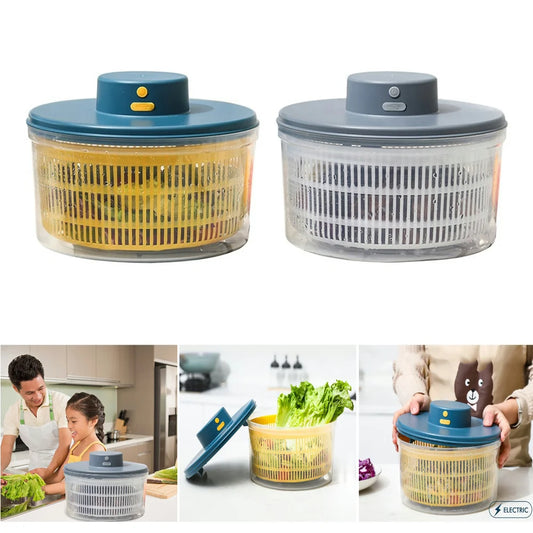 Electric Drain Basket Cleaning Dryer Fruit and Vegetable Dry and Wet Separation Draining Salad Spinner Home Gadget