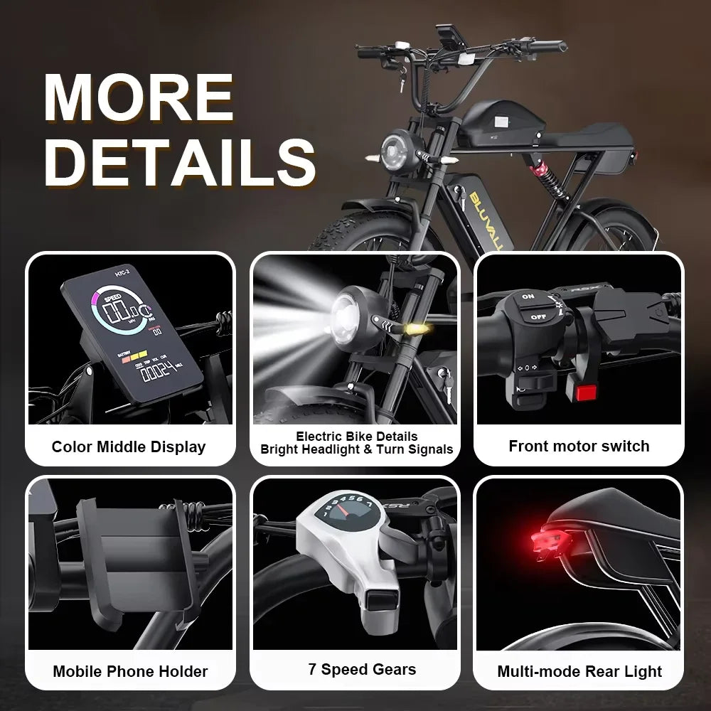 E-bike BLUVALL K10 2000W Brushless Dual Motor 52V43AH Dual Battery Hydraulic Brake Snow E-Bicycle 20 Inch Fat Tire Electric Bike Torange