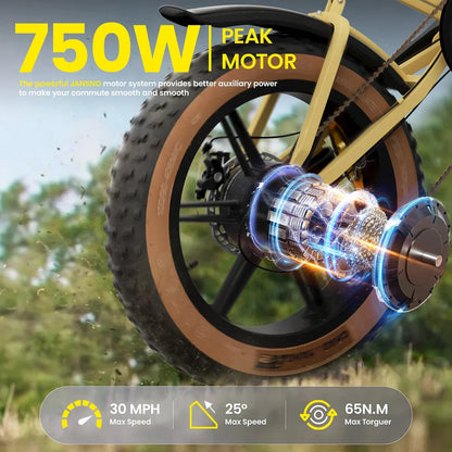 Electric Bike JANSNO X70 750W Brushless Motor 48V34AH Dual Battery Adult Electric Bicycle 20*4.0 Inch Fat Tire Mountain E-bike Torange