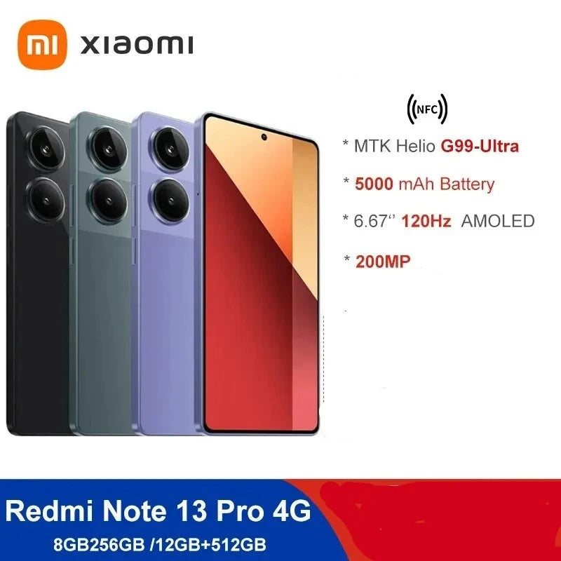 Xiaomi Redmi Note 13 Pro 4G Smartphone MTK Helio G99-Ultra 6.67" AMOLED Display 67W Turbo Charge with 5000mAh - Torange