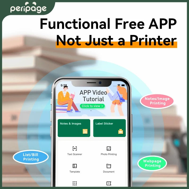 Peripage A40  203/304dpi Portable A4  Mini  Printer  Inkless Thermal Paper Wireless Bluetooth Phone Photo Size A40