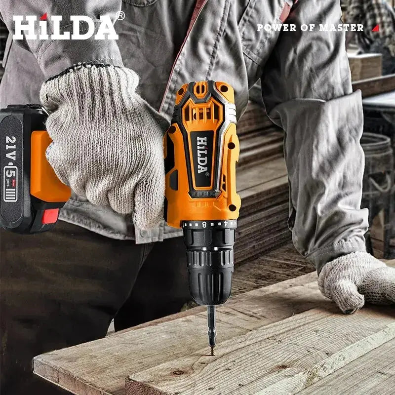 HILDA 12V 16.8V 21V Cordless Drill Electric Screwdriver Mini Wireless Power Driver DC Lithium-Ion Battery Power Tools DS