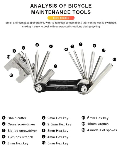RIDERACE Bicycle Multi Tool Chain Splitter Cutter Multifunction For MTB Mountain Road Bike Wrench Screwdriver Repair Multitool Torange