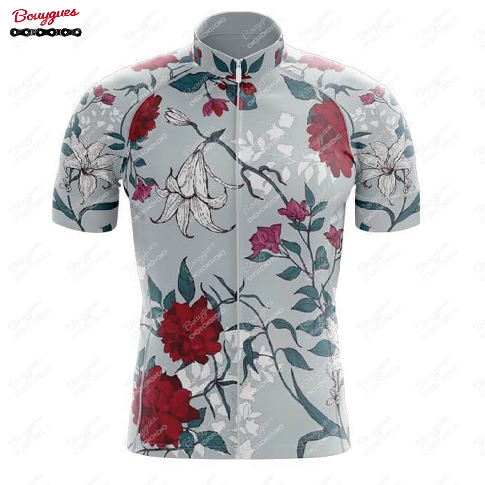 15 Styles Floral Cycling Jersey for Men Short Sleeve Reflective MTB Maillot Downhill Pro Team Mountain Bicycle Clothing Summer Torange