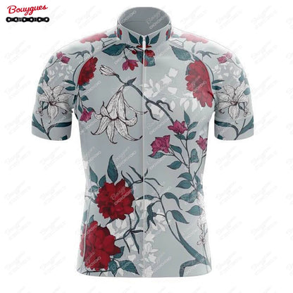 15 Styles Floral Cycling Jersey for Men Short Sleeve Reflective MTB Maillot Downhill Pro Team Mountain Bicycle Clothing Summer Torange