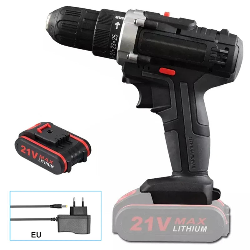 21V Electric Impact Cordless Drill High-power Lithium Battery Wireless Rechargeable Hand Drill Home DIY Electric Power Tools