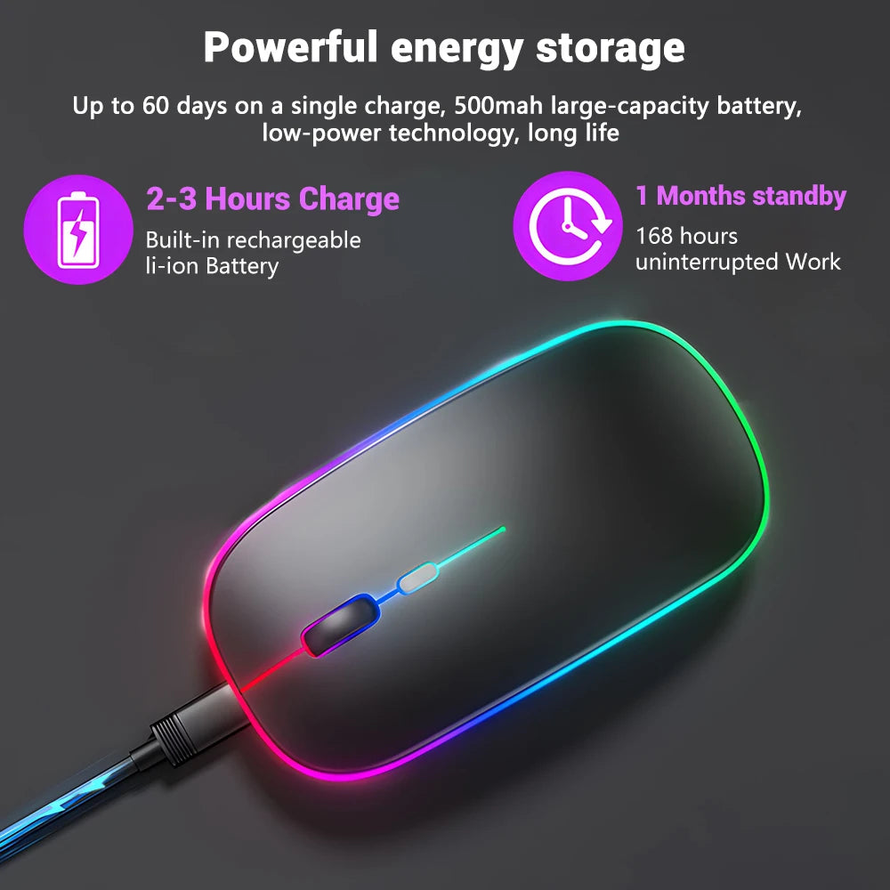 1600DPI Bluetooth Wireless Mouse Rechargeable RGB Backlight Mice Ergonomic Silent Gaming Mouse 2.4Ghz USB Receiver For Laptop PC