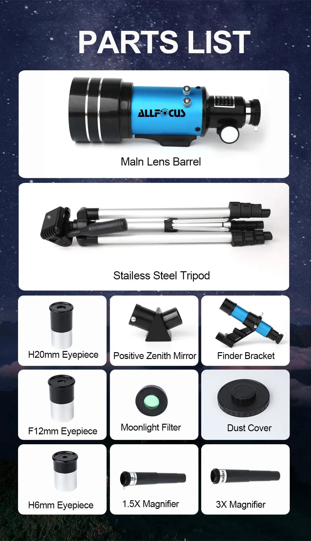 ALLFOCUS Astronomical Telescope  150X Torange