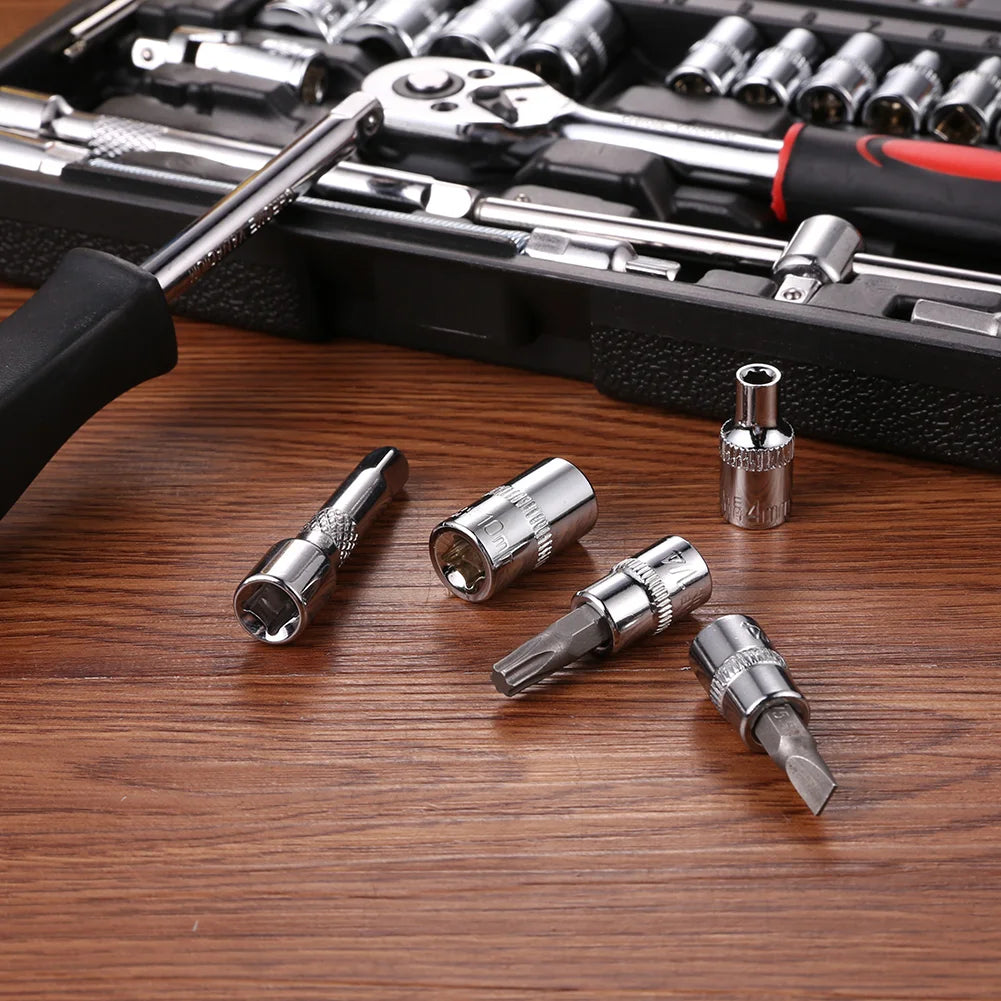 46pcs Car Repair Tool Kit 1/4-Inch Socket Set Car Repair Tool Ratchet Torque Wrench Combo Auto Repairing Set Mechanic Tool