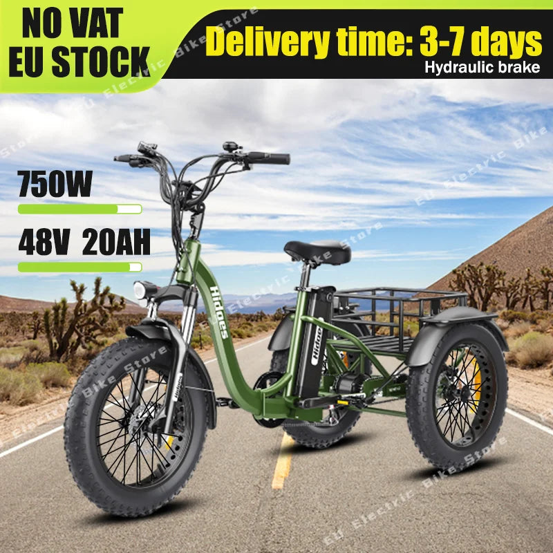 Electro Tricycle 750W Motor 48V20AH Lithium Battery Folding Electric Tricycle Electric Adult 20*4.0 Inch Fat Tire Mountain Ebike
