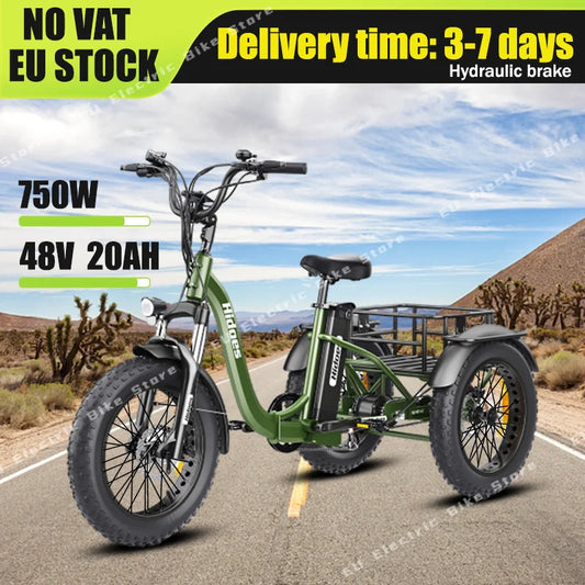 Electro Tricycle 750W Motor 48V20AH Lithium Battery Folding Electric Tricycle Electric Adult 20*4.0 Inch Fat Tire Mountain Ebike