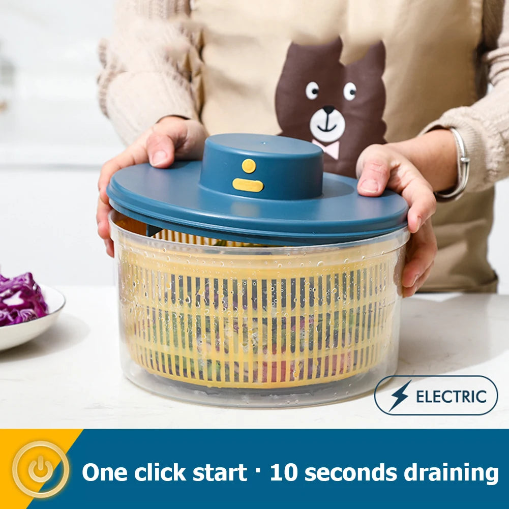 Electric Drain Basket Cleaning Dryer Fruit and Vegetable Dry and Wet Separation Draining Salad Spinner Home Gadget
