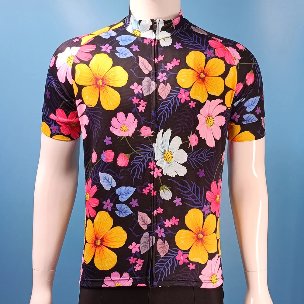 15 Styles Floral Cycling Jersey for Men Short Sleeve Reflective MTB Maillot Downhill Pro Team Mountain Bicycle Clothing Summer Torange