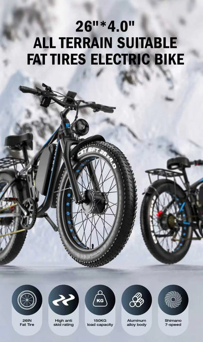 Electric Bike E-BYCCO EB7Pro 2000W Powerful Motor 52V23Ah Battery Adult E-Bike 26*4.0 Inch Fat Tire All Terrain Electric Bicycle Torange