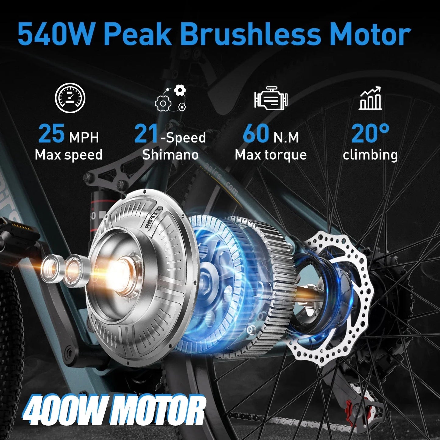 Aairsk GT900 Ebike 250W Motor 36V 13AH Battery Electric Bicycle Mountain OffRoad Full Suspension Adult 26Inch Tire Electric Bike Torange