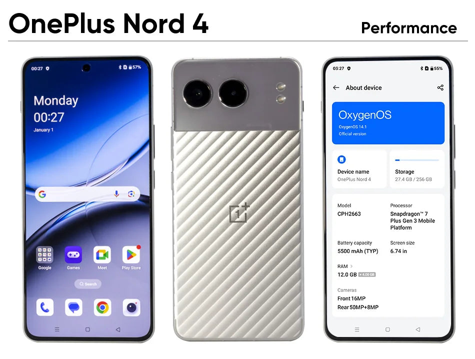 2024 New OnePlus Nord 4 Global Version Snapdragon 7+ Gen 3 6.74"120Hz Fluid AMOLED 50MP SONY Dual Cameras 5500mAh 100W SUPERVOOC