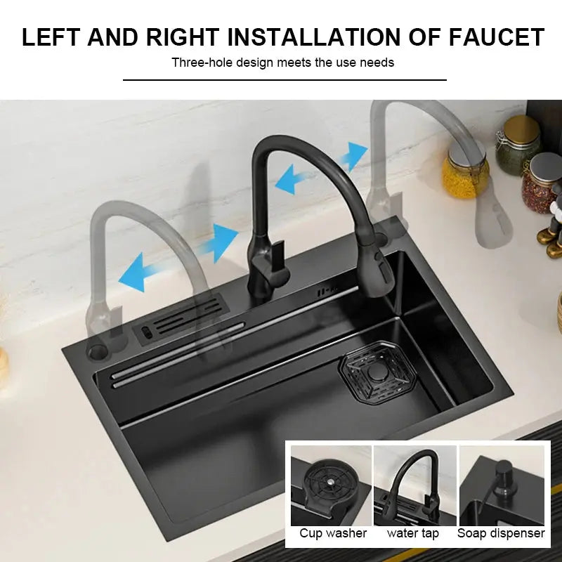 Kitchen Sink Nano 304 Stainless Steel Household Washbasin Sink Large Single Slot With Knife Holder Above Counter/Undermount Sink DS