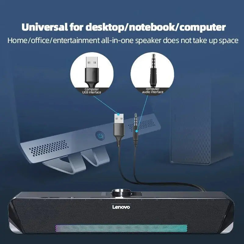 Lenovo TS33 Original For Desk Computer Subwoofer AUX 360 Home Movie Bluetooth 5.0 Speaker Surround Sound Bar Audio Speaker DS