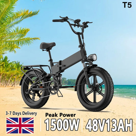 URLIFE Electric Bicycle T5 1500W Brushless Motor 48V13AH Battery Snow E-Bike 20.4.0-Inch Fat Tire Full Suspension  Electric Bike Torange