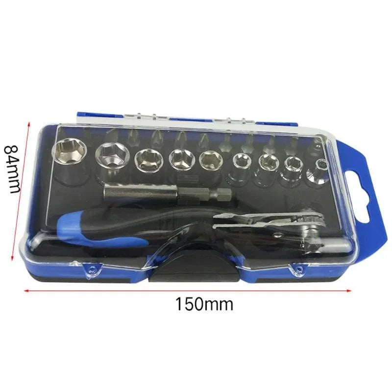 23pcs Sleeve Screwdriver Set Ratchet Wrench Socket Spanner Drill Combination Kits for Car Bike Repair Tool
