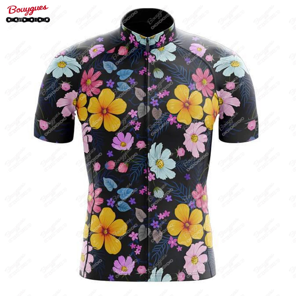 15 Styles Floral Cycling Jersey for Men Short Sleeve Reflective MTB Maillot Downhill Pro Team Mountain Bicycle Clothing Summer Torange