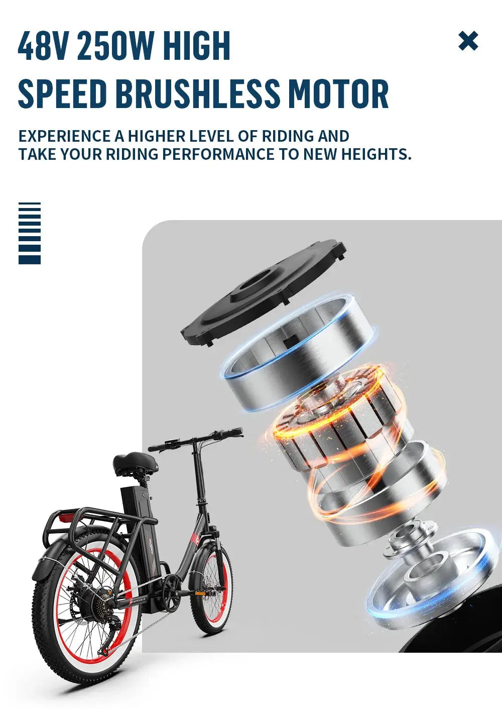 ONESPORT OT16-2 Folding E-Bike, 20'' Tires, 250W Motor, 48V 17Ah Battery, Shimano 7-Speed, 25km/h, Disc Brakes Torange