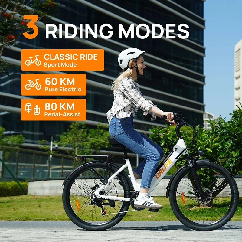 E-bike URLIFE E26 250W Motor 36V13AH Removable Battery High Carbon Steel Frame Electric Bicycle 26 inch Tire Adult Electric Bike Torange