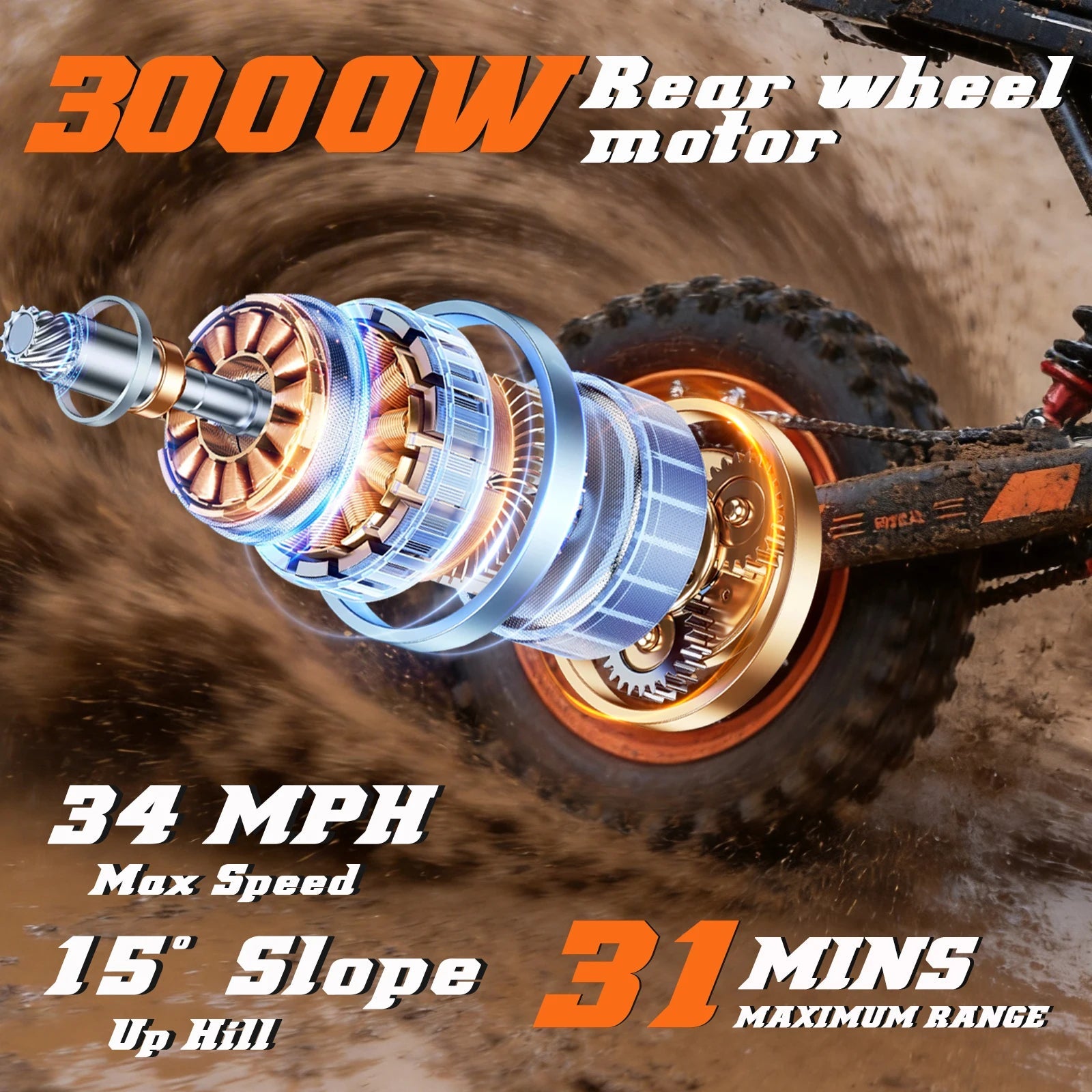 FREEBOY Electric Bike Y66 3000W Motor 48V30AH Battery Off-Road Electric Motorcycle 12/10 Inch Fat Tire All-Terrain E-Motorcycle Torange