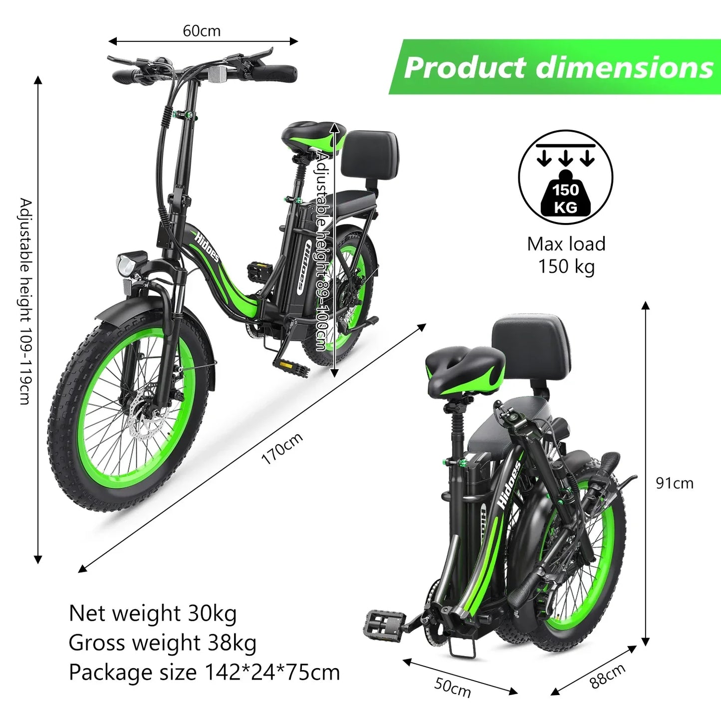 Hidoes C1 Electric Bike 750W Motor 48V13AH Lithium Battery All terrain Aldult E-bike 20-inch Tire City Folding Electric Bicycle