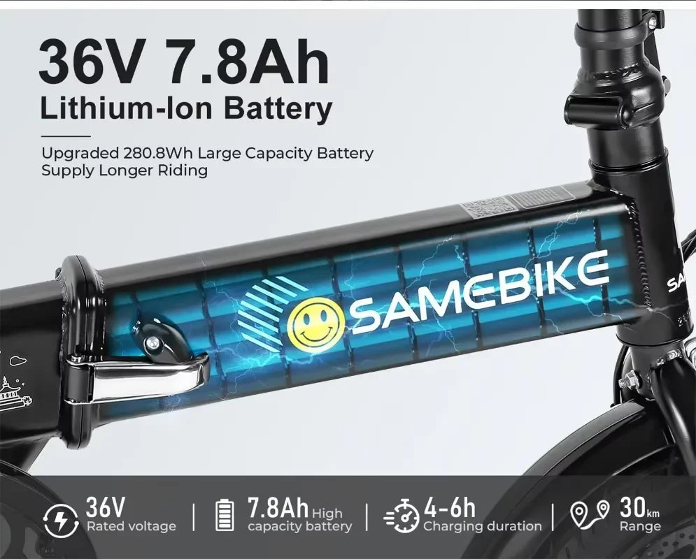 E-Bike SAMEBIKE YINYU14-T 350W Motor 36V7.8AH Lithium Battery City Commuting Electric Bicycle Adult 14 Inch Tire Electric Bi Torange