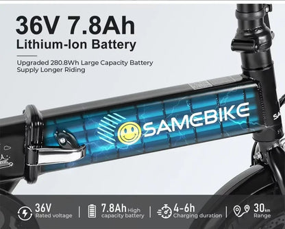 E-Bike SAMEBIKE YINYU14-T 350W Motor 36V7.8AH Lithium Battery City Commuting Electric Bicycle Adult 14 Inch Tire Electric Bi Torange