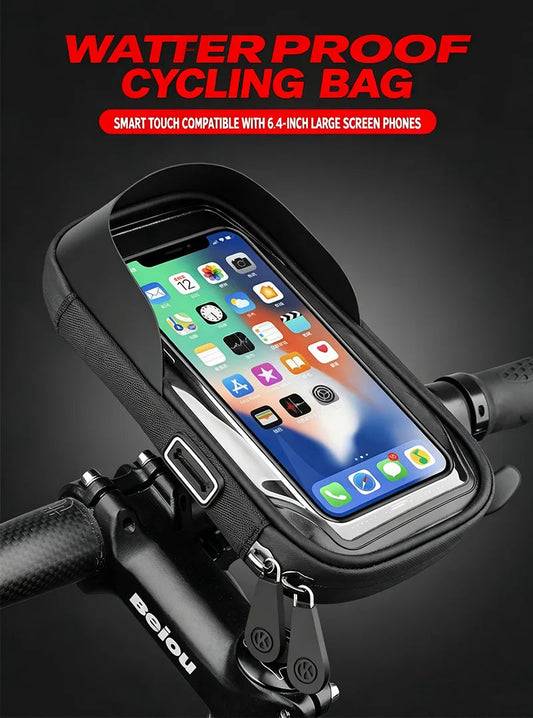 6.4" Waterproof Bike Phone Holder Motorcycle Handlebar Mount Universal for Bicycle Scooter Rotatable Navigation Cycling Tail Bag Torange