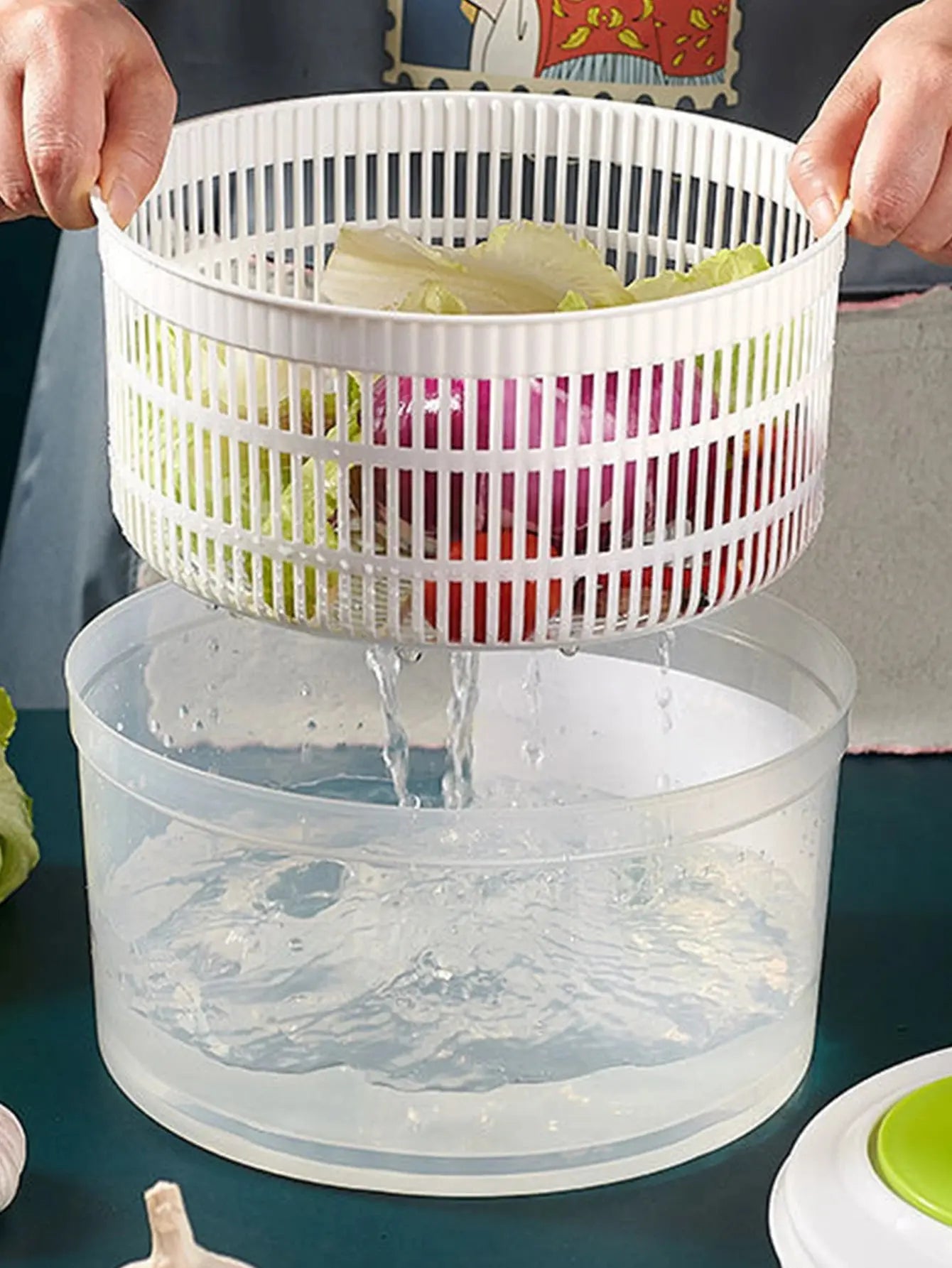 Household Vegetable Dehydrator Creative Manual Water Salad Spinner Fruit Drain Basket Dryer Hand Crank Kitchen Household Gadget DS