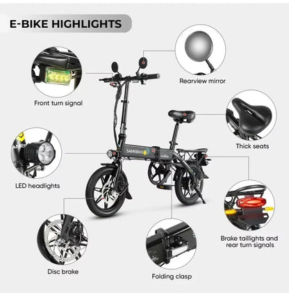 E-Bike SAMEBIKE YINYU14-T 350W Motor 36V7.8AH Lithium Battery City Commuting Electric Bicycle Adult 14 Inch Tire Electric Bi Torange