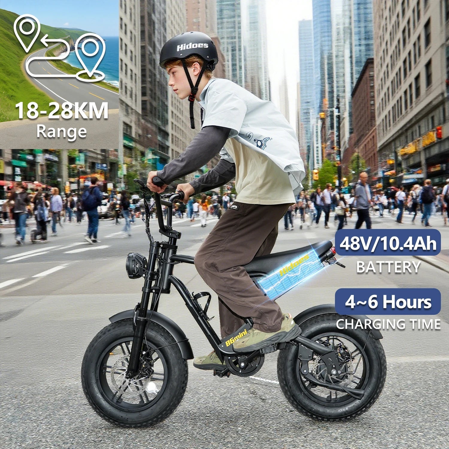 Electric Bike Hidoes B6Mini 500W High Speed Motor 48V10.4AH Battery  Electric Bicycle 16 Inch Off-road Air Fat Tire Adult E-bike Torange
