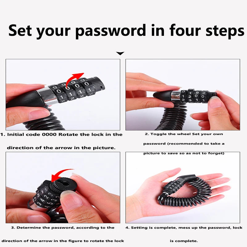 Bicycle lock wire chain Bicycle mountain bike motorbike anti-theft combination lock luggage helmet universal locks Accessories